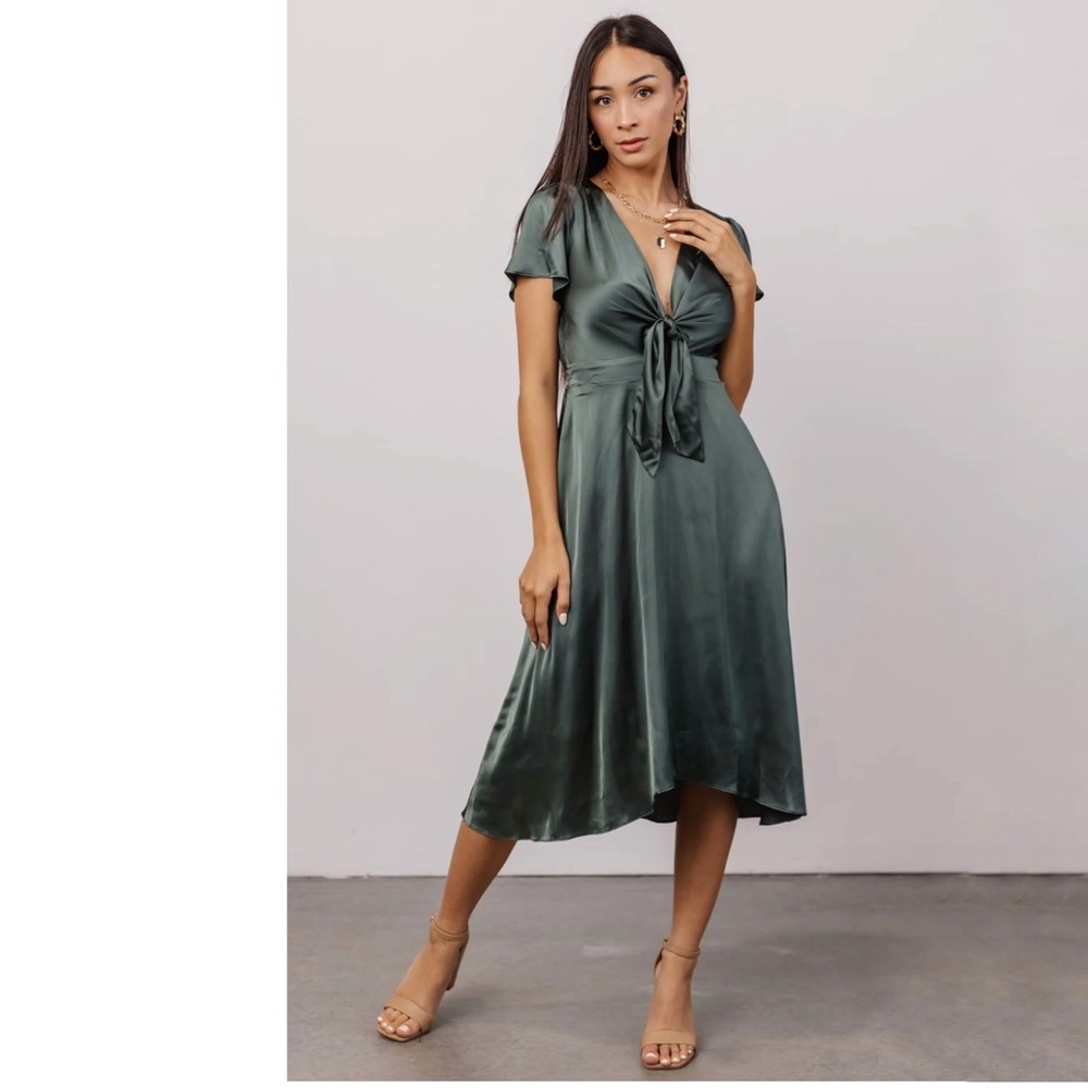 NW)T BalticBørn Poppy Satin Midi Dress in Winter Green, sz Small